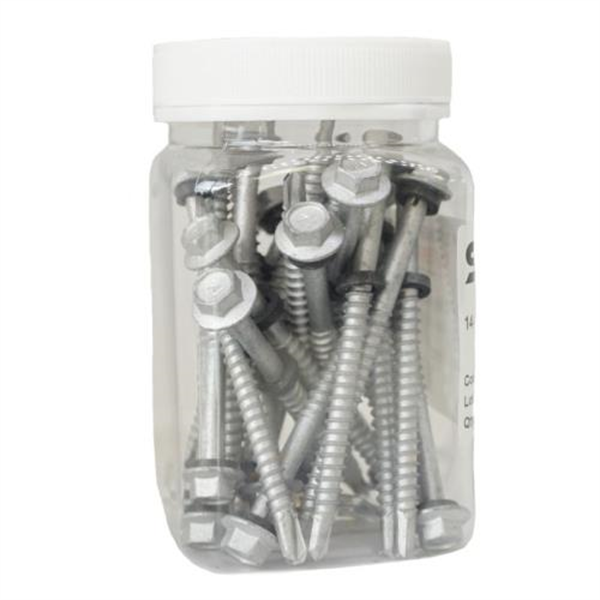 12G-14x20mm Hex Head Self Drilling Metal Screw - Galv. + Seal (Jar) /50