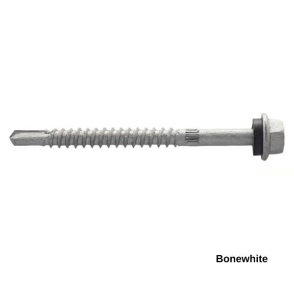 14G-10x75mm Hex Head Self Drilling Metal Screw - Galv + Seal-BONE WHITE