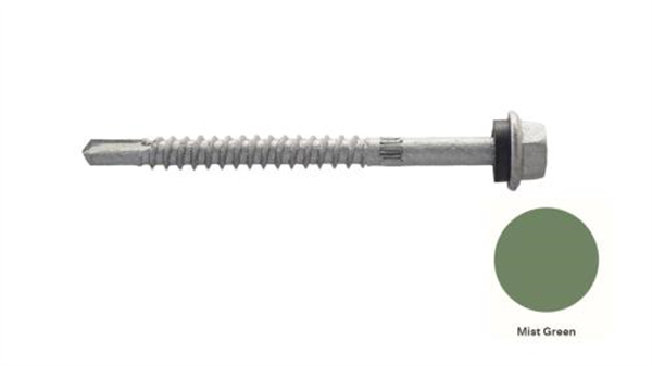 14G-10x75mm Hex Head Self Drilling Metal Screw - Galv + Seal-MIST GREEN