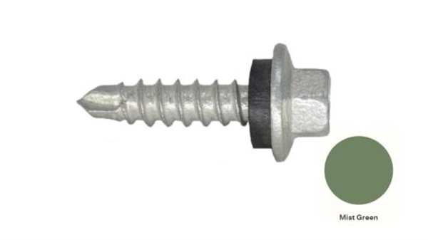 13G-11x25mm Hex Head Self Drilling Universal(Timber/Metal) Screw - Galv + Seal-MIST GREEN