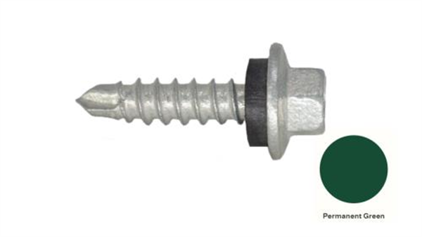 13G-11x25mm Hex Head Self Drilling Universal(Timber/Metal) Screw - Galv + Seal-PERM GREEN